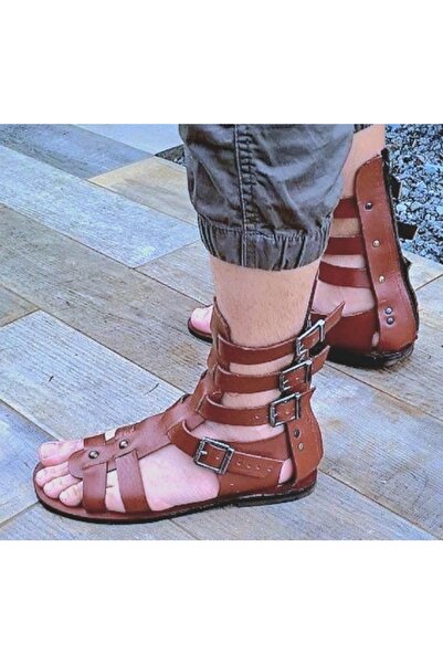 Bostini صندل جلاديتور بودروم قصير للرجال من الجلد الطبيعي مزود بسحاب