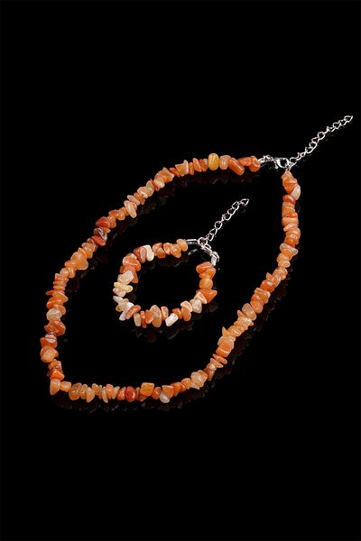 Taşmeran Natural Stone Agate and Broken Bracelet-Necklace Set - Tky0267