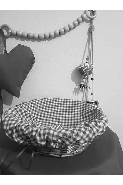 perlina home Plaid Gray Round Bread Basket Cover