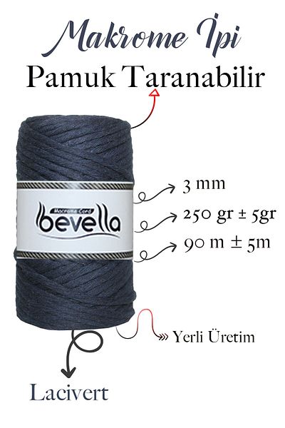 Bevella Macrame Cord Σκάνδαλο Macrame Twine 3mm Σκάνδαλο Βαμβακερό Μονό Twist Macrame Twine Navy Blue