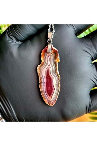 Singincraft Ham - Slice Madagaskar Akik Doğal Taş Kolye (çelik Zincir Ile) > 2