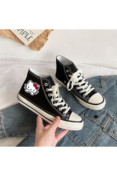 Touz My Vision Hello Kitty Print Black Canvas Shoes
