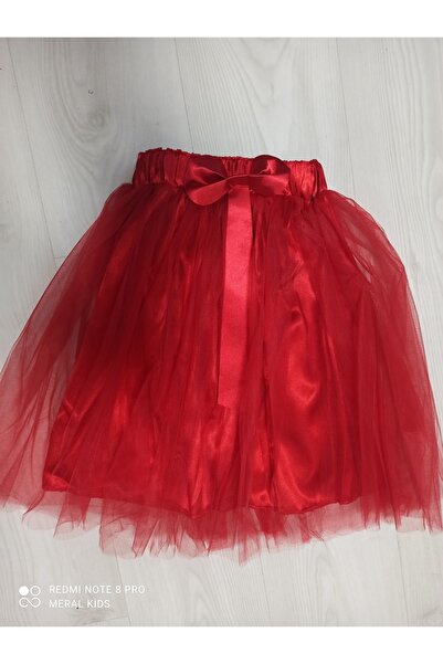 MERALKİDS Kız Çocuğu Kırmızı Fiyonklu Tütü Etek