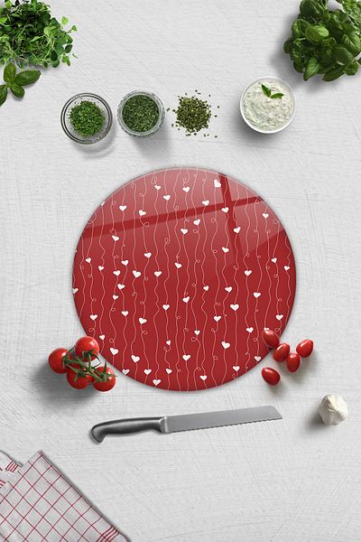 Decorita Glass Cutting Board - Glass Cutting Board |   Heart Ivy |   Diameter32Cm