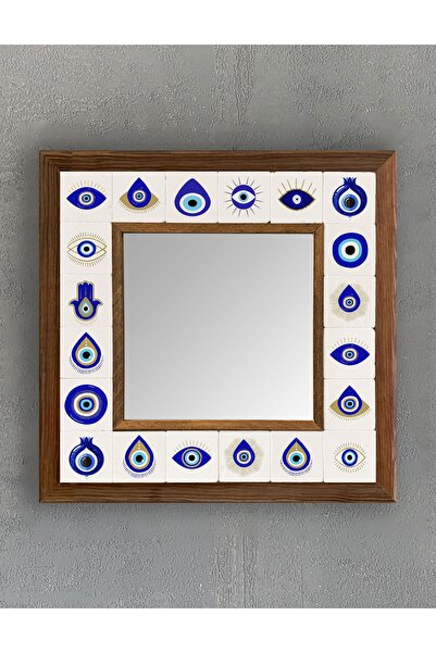 Oscar Stone Decor Masif (ahşap) Çerçeveli Mozaik Taş Ayna 33x33 Cm Dresuar Üs...