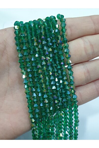 CRYSTALSHOP Mărgele de cristal verde piramidal de 4 mm (10 șiruri)