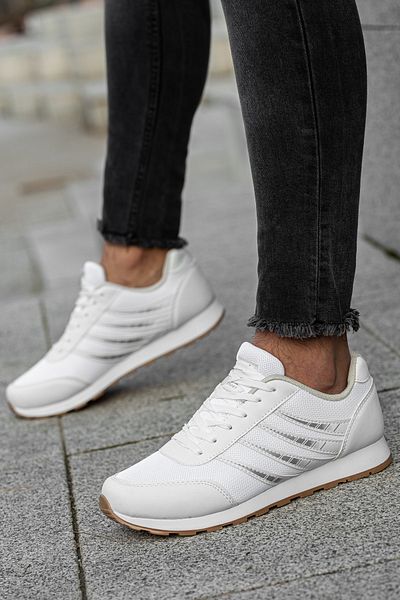 BOUIS Ανδρικά λευκά αθλητικά παπούτσια Casual αθλητικά κορδόνια με κορδόνια με λεπτομέρειες Άνετη, κομψή, ελαφριά θερμική σόλα περπατήματος
