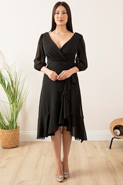 PULLIMM 13372 Φόρεμα με διπλό γιακά με λεπτό μανίκι και φούστα Valon