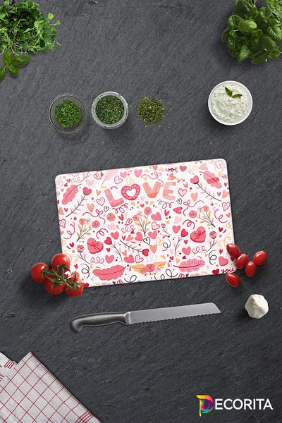 Decorita Glass Cutting Board - Glass Cutting Board |   Love - Colorful |   20cm X 30cm