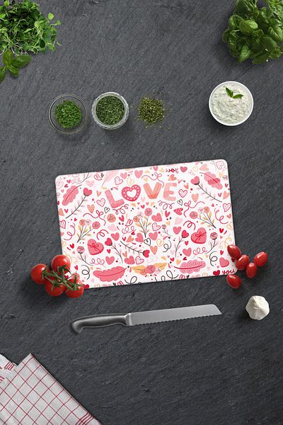 Decorita Glass Cutting Board - Glass Cutting Board |   Love - Colorful |   20cm X 30cm