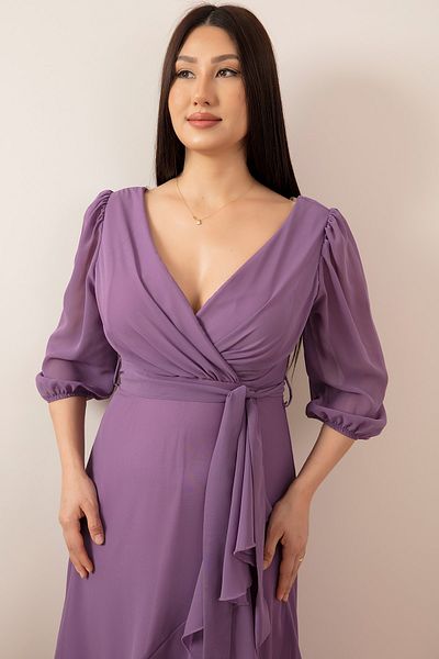 PULLIMM 13372 Rochie din valon cu fustă cu mâneci slabe cu guler dublu