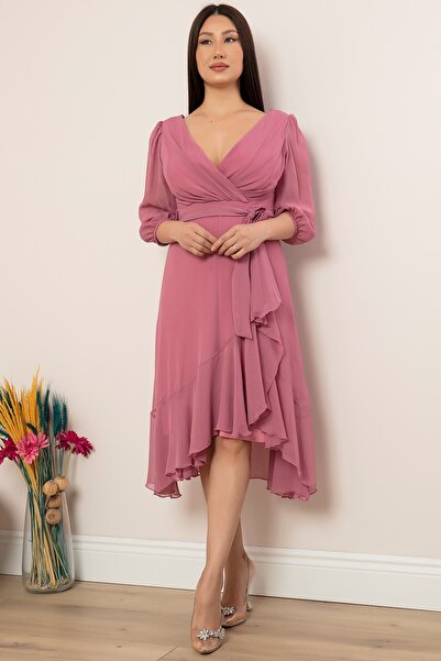 PULLIMM 13372 Φόρεμα με διπλό γιακά με λεπτό μανίκι και φούστα Valon