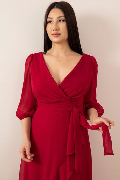 PULLIMM 13372 Double Breasted Collar Fakir Sleeve Skirt Valon Dress
