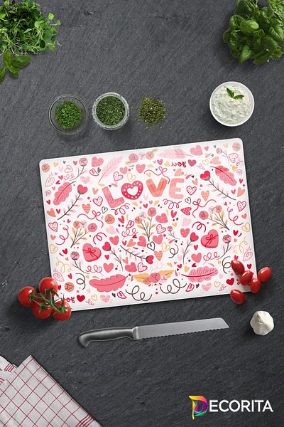 Decorita Glass Cutting Board - Glass Cutting Board |   Love - Colorful |   30cm X 40cm