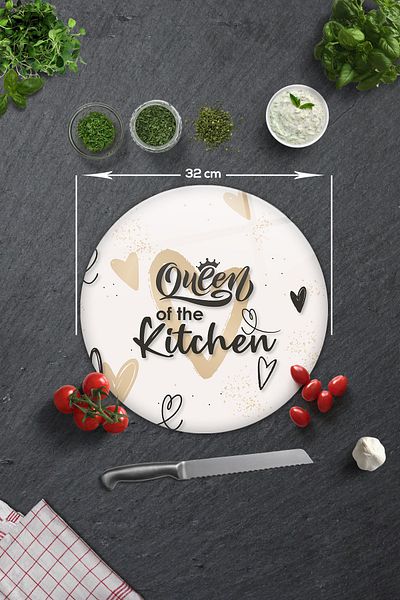 Decorita Queen of the Kitchen Cream Glass Cutting Board - Diameter 32cm