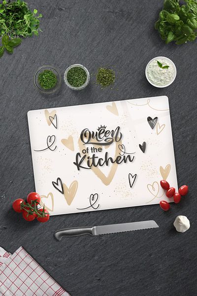 Decorita Queen of the Kitchen Glass Cutting Board - Cream, 30cm X 40cm