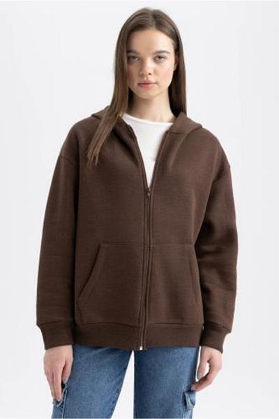 DeFacto Oversize Fit Hooded Zippered Basic Sweatshirt