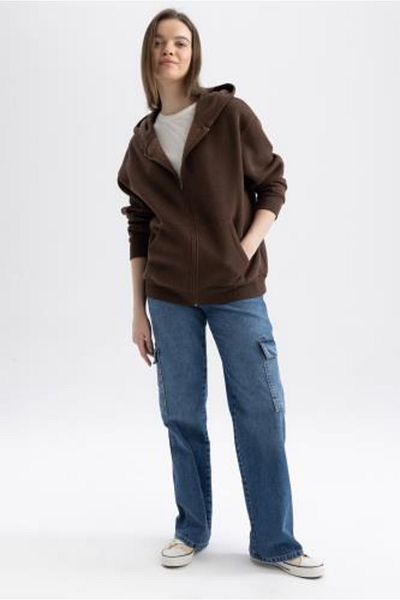 DeFacto Oversize Fit Hooded Zippered Basic Sweatshirt