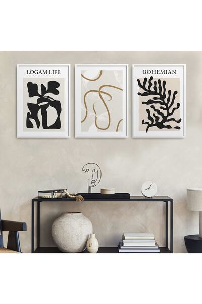 HOMEPACK Beyaz Lamine Çerçeveli 3'lü Tablo Seti Hpn082