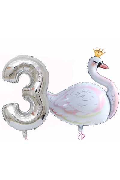 BEST PARTİ DOĞUM GÜNÜ PARTİ SÜSLERİ Swan Balloon Foil Set Age 3