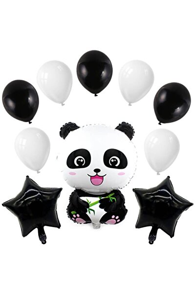 RÖNESANS PARTİ Panda Black and White Star Set Foil Balloon