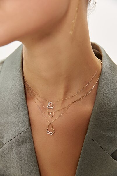 ADOR Altın Taşlı Sonsuzluk Kalp Kolye