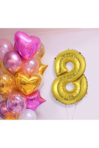 BEST PARTİ DOĞUM GÜNÜ PARTİ SÜSLERİ Pink Gold Heart Star Number Concept Ballo...