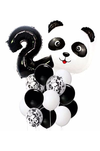 BEST PARTİ DOĞUM GÜNÜ PARTİ SÜSLERİ Panda Themed Black Color Wedding Party Set Age 2