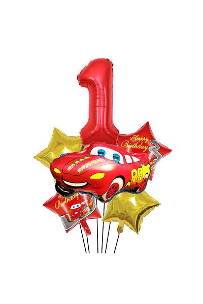BEST PARTİ DOĞUM GÜNÜ PARTİ SÜSLERİ Red Car Star Figure Foil Balloon Set Age 1