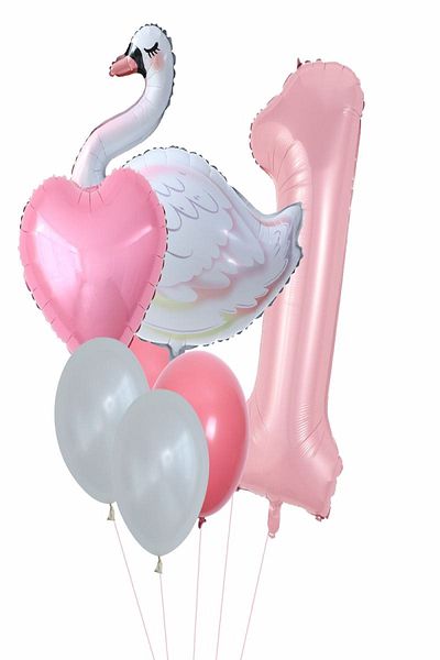 BEST PARTİ DOĞUM GÜNÜ PARTİ SÜSLERİ Swan Balloon Pink Number Heartfoil Balloon Set Age 1