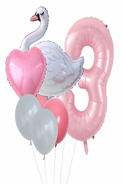 BEST PARTİ DOĞUM GÜNÜ PARTİ SÜSLERİ Swan Balloon Pink Number Heartfoil Balloon Set Age 1