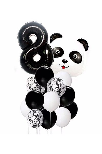 BEST PARTİ DOĞUM GÜNÜ PARTİ SÜSLERİ Panda Themed Black Color Wedding Party Set Age 8