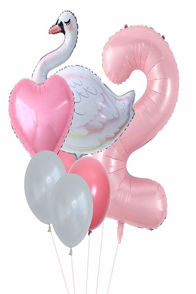 BEST PARTİ DOĞUM GÜNÜ PARTİ SÜSLERİ Swan Balloon Pink Number Heartfoil Balloon Set Age 1