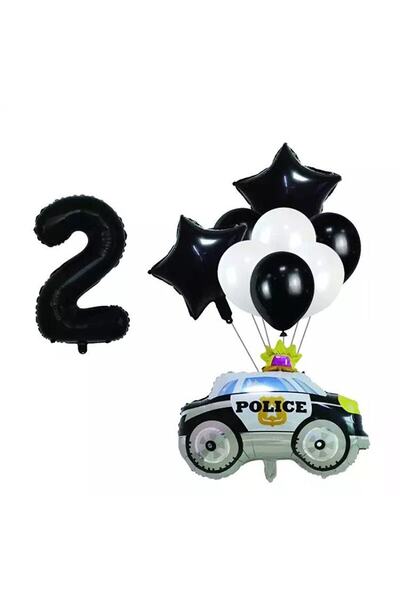 BEST PARTİ DOĞUM GÜNÜ PARTİ SÜSLERİ Police (Police Car) Foil Balloon Set Age 2