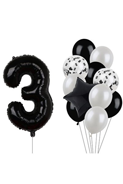 Generic Brand Black Number Foil And Latex Balloon Set Age 3