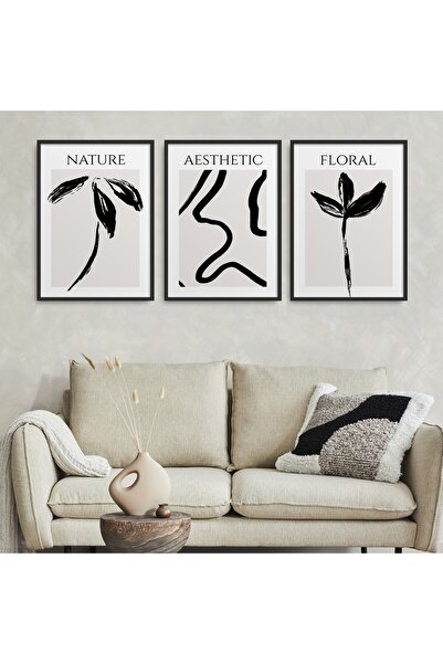 HOMEPACK Set de pictură din 3 piese cu cadru laminat negru Hpn084