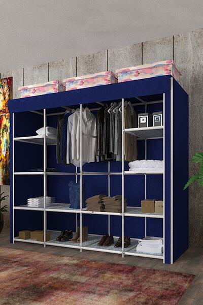 CimriKese Geniş Hacimli Çift Askılı Bez Dolap Lacivert Bezdolap