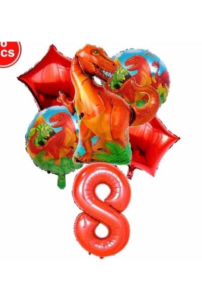 RÖNESANS PARTİ مجموعة بالونات عيد الميلاد بمفهوم ديناصور النجوم لعمر 8 سنوات