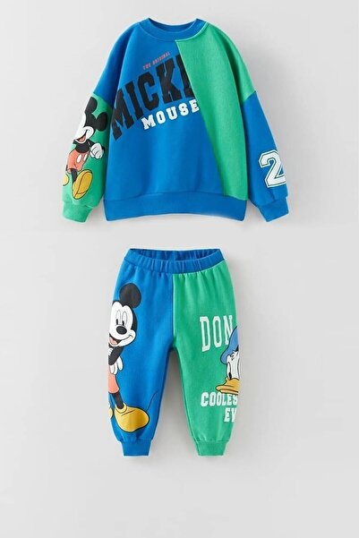 Machetta Kids Parçalı Mavi-yeşil Unisex Mickey Mouse Ve Donald Duck Baskılı A...