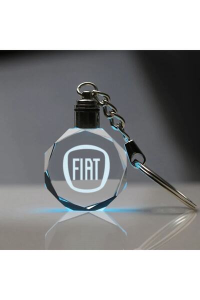 MERTKRİSTAL Fiat Logolu 2d Patlatma Kristal Led Işıklı Anahtarlık, Araba Anahtarlığı