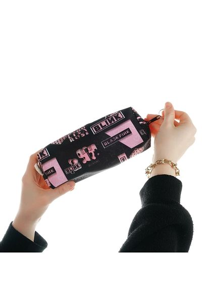 AlpCollection Black Blackpink Kpop Patterned Pencil Holder Zippered Makeup Bag