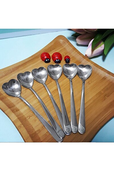 Genel Markalar 6lı Uzun Saplı Kalpli Dondurma Ve Cappuccino Kaşığı