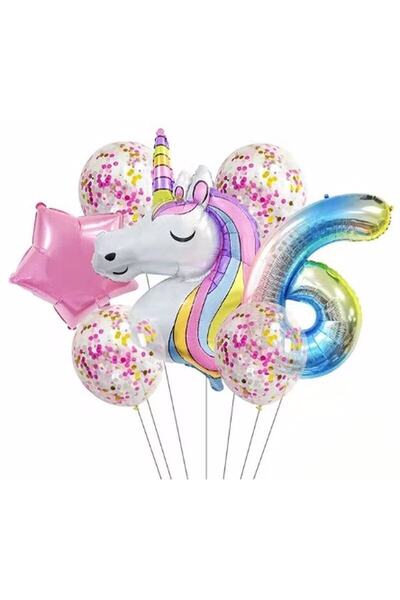 RÖNESANS PARTİ Unicorn Balon Folyo Set Konsept Doğum Günü Set Yaş 6