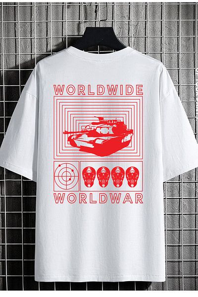 DEEPSENCE Unisex Λευκό T-shirt Wordwar Back Printed