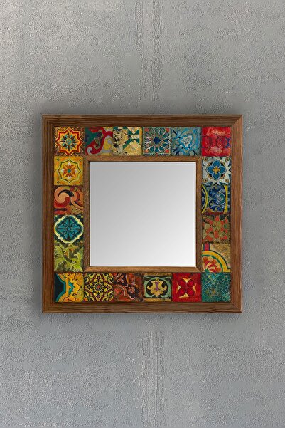 Oscar Stone Decor Oscar Stone   Ahşap Çerçeveli Mozaik Doğaltaş Ayna 33 CM X ...