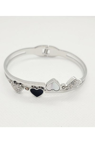 Ankı Steel with Heart . Model Silver Color Bracelet