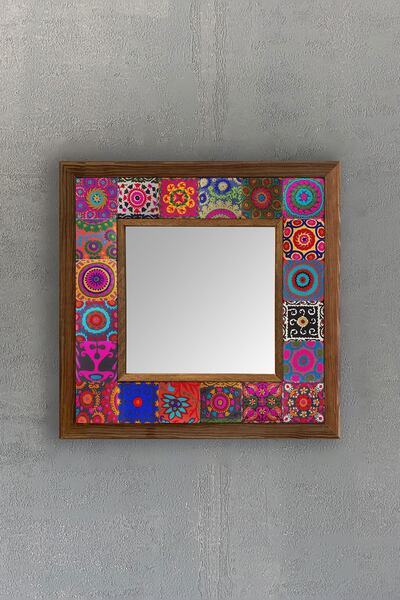 Oscar Stone Decor Masif Çerçeveli Mozaik Taş Ayna 33cm X 33cm (suzani-etnik D...