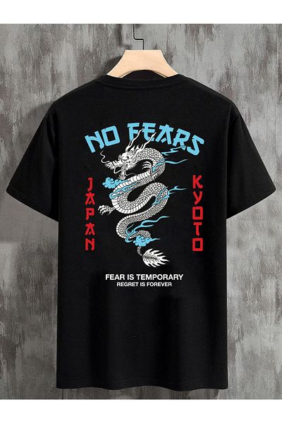 DEEPSENCE Unisex Μαύρο μπλουζάκι Oversize No Fears Back Printed