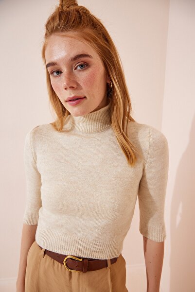 Happiness İstanbul Γυναικείο Πλεκτό πουλόβερ Crop με ζιβάγκο YY00119