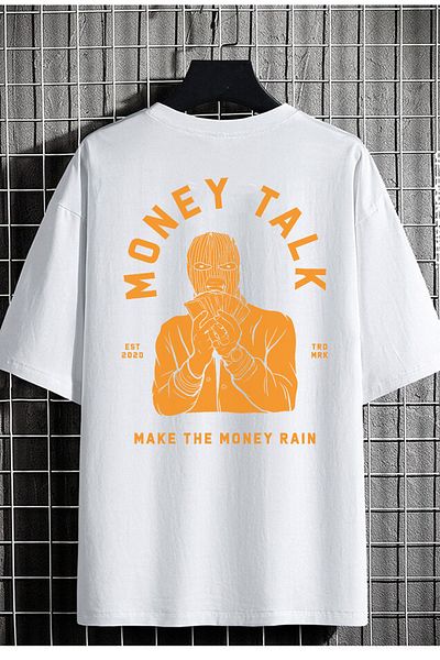 DEEPSENCE Λευκό μπλουζάκι Unisex Oversize - Money Talk Back Printed